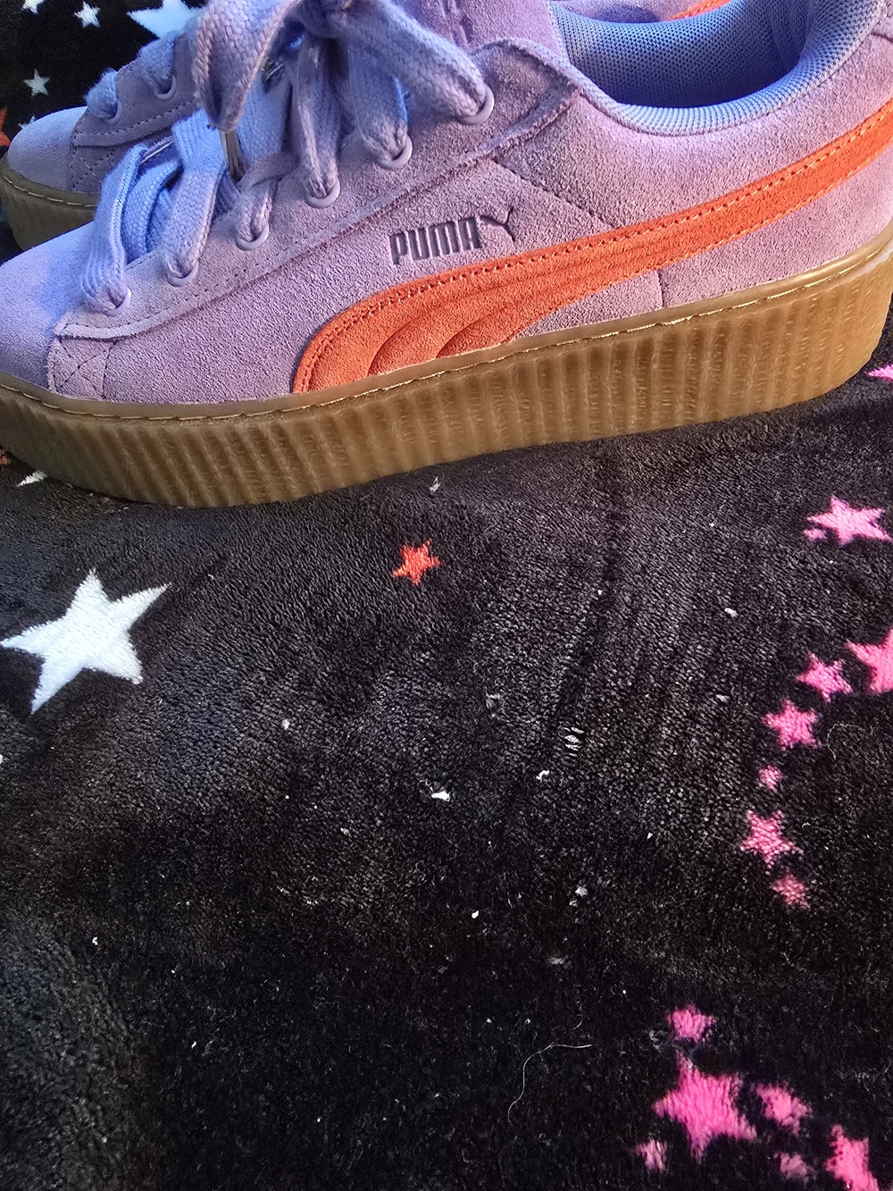 Fenty PumaSuede Platform Sneakers in Lavender with Orange Stripe